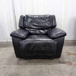 Black Leather Manual Recliner Chair with Pillow Arms