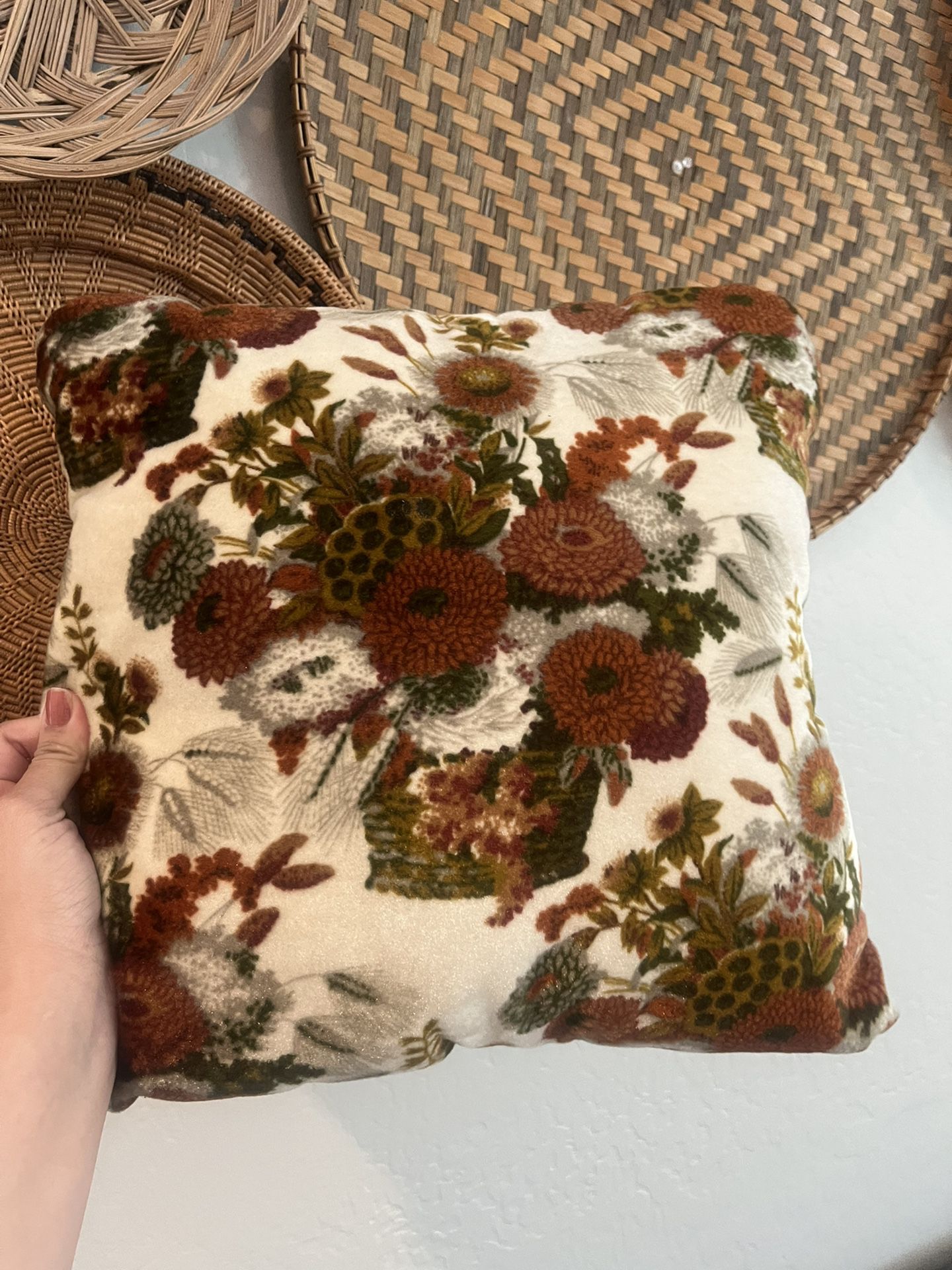 Vintage Antique Velvet Retro Floral Boho Pillow 