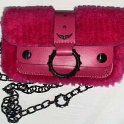  Zadig & Voltaire Kate Wallet PINK faux fur handbag Never worn