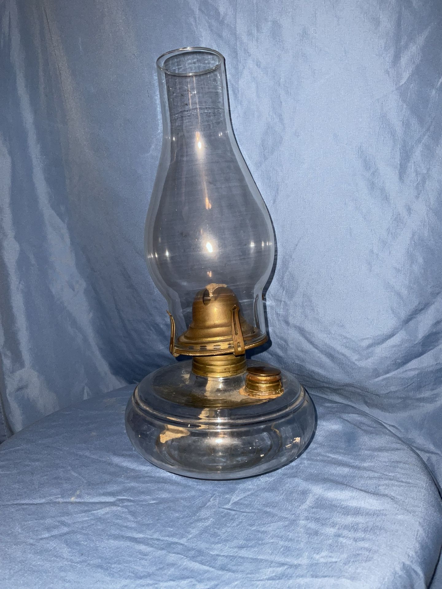 Large Oil Lamp Antique 1800s Vintage Made In America Glass Light Brass Wick