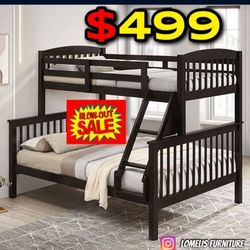 Twin Full Expresso Bunkbed With Orthopedic Mattress Included!!