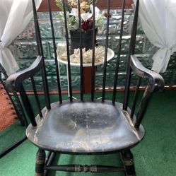 Vintage 1970s Original Black Hitchcock Style Painted Nichols & Stone Co. Rocking Chair