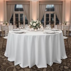 2 White 120” Round Tablecloth 100% Polyester 