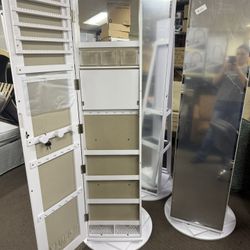 White jewelry armoire with back storage shelves, jewelry cabinet organizer with mirror,