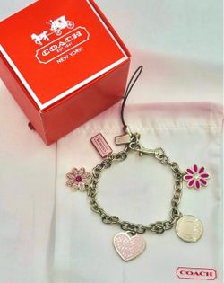 Vintage Coach Pink Daisy Swarovski Crystal Charm Dog Leash Clasp Bracelet/BagFob