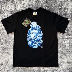Bape head baby Milo black on blue graphic tee shirt