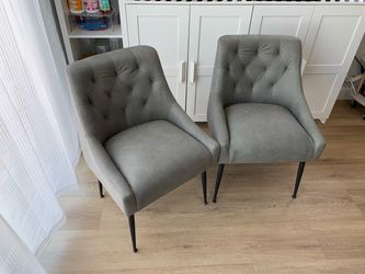 Dining Chairs Set of 2,  Faux Leather with Back Pull Rod. Grey