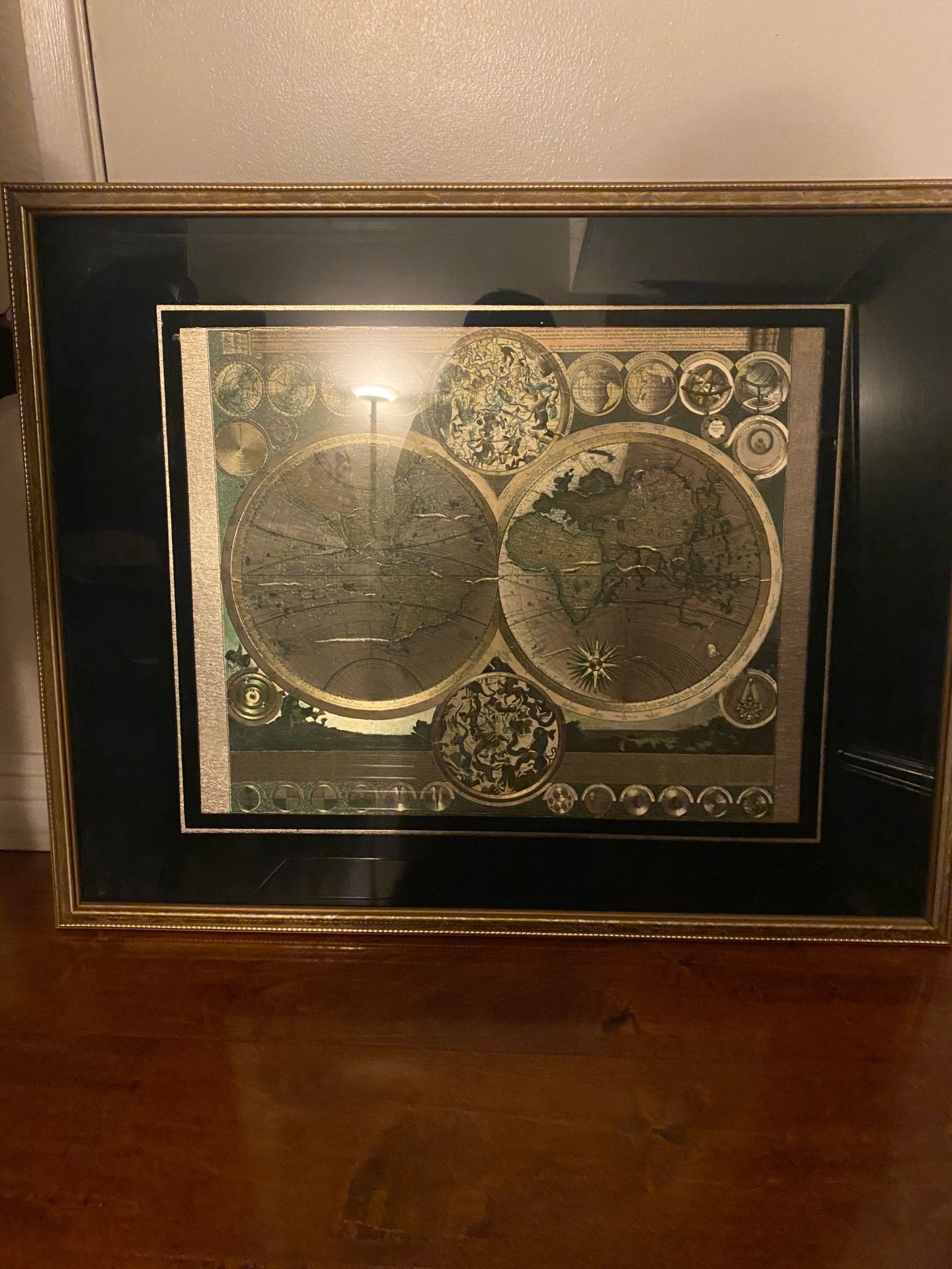 Peter Schenk The Elder Planisphaerium Terrestre Gold Foil Map Of The World Frame