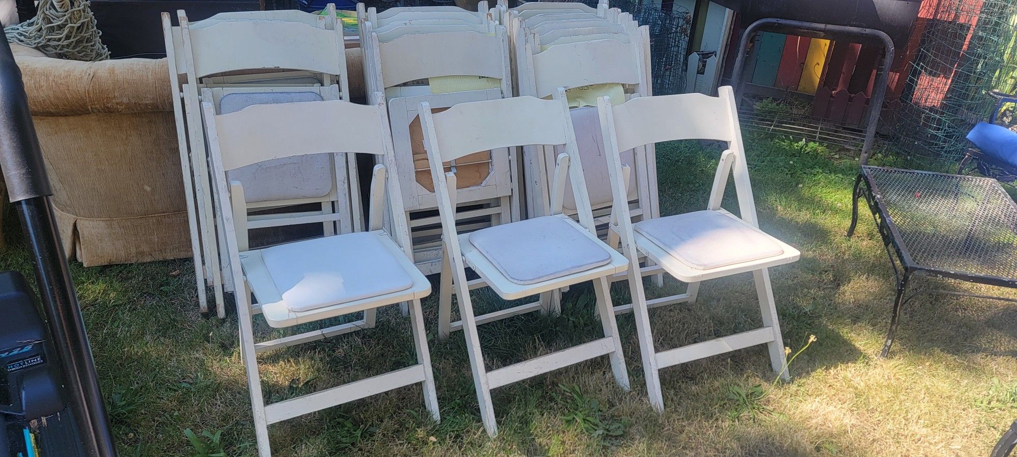 Folding Cushioned White Wooden Chair