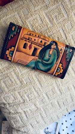 Southwestern Santa Fe Pueblo Design Leather Wallet