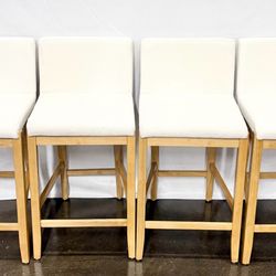 Counter Height Bar Stool, Linen , Cream, Solid Wood *Free Delivery*