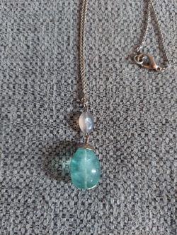 Silver Chain Necklace with Teal Stone Pendant