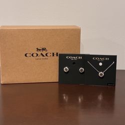 COACH Open Circle Stone Stud Earrings & Open Circle Stone Necklace Set