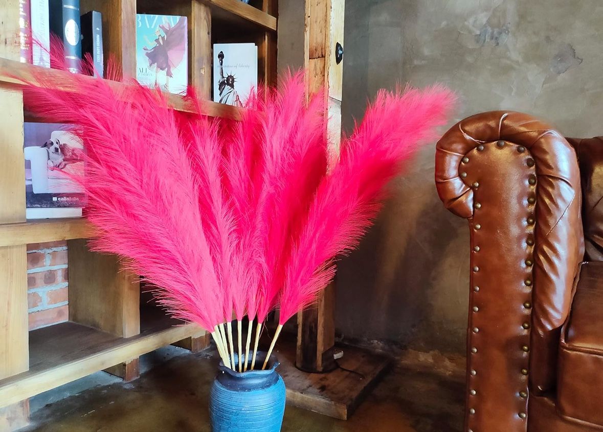 large Faux Red Pampas Floral Decor 