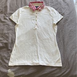 New Top.. Tommy Hilfiger White Pink Collar  Polo  Ladies Small 