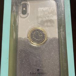 New Kate Spade New York iPhone X & XS Phone Case With Popsocket-White and Silver Shimmer with Treble