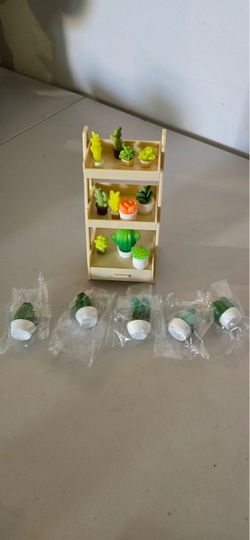Miniature Plant Display Shelf with Succulent / Cactus Figurines