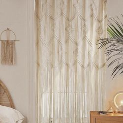 IOWER Macrame Window/Doorway Curtain 50"x75" - Handwoven Cotton