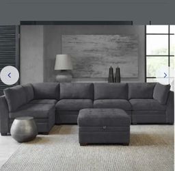 Dark Gray Sectional Sofa with Ottoman