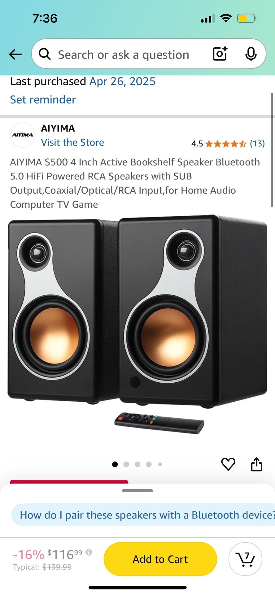 Bluetooth AIYIMA S500 4 Inch Speaker