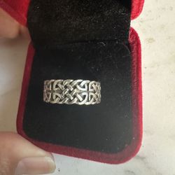 925 Sterling Silver, Celtic W/ Cross Design Wide Band Ring , Size 9.25, Marked 925 , Design All Around The Band, Very Nice Ring 