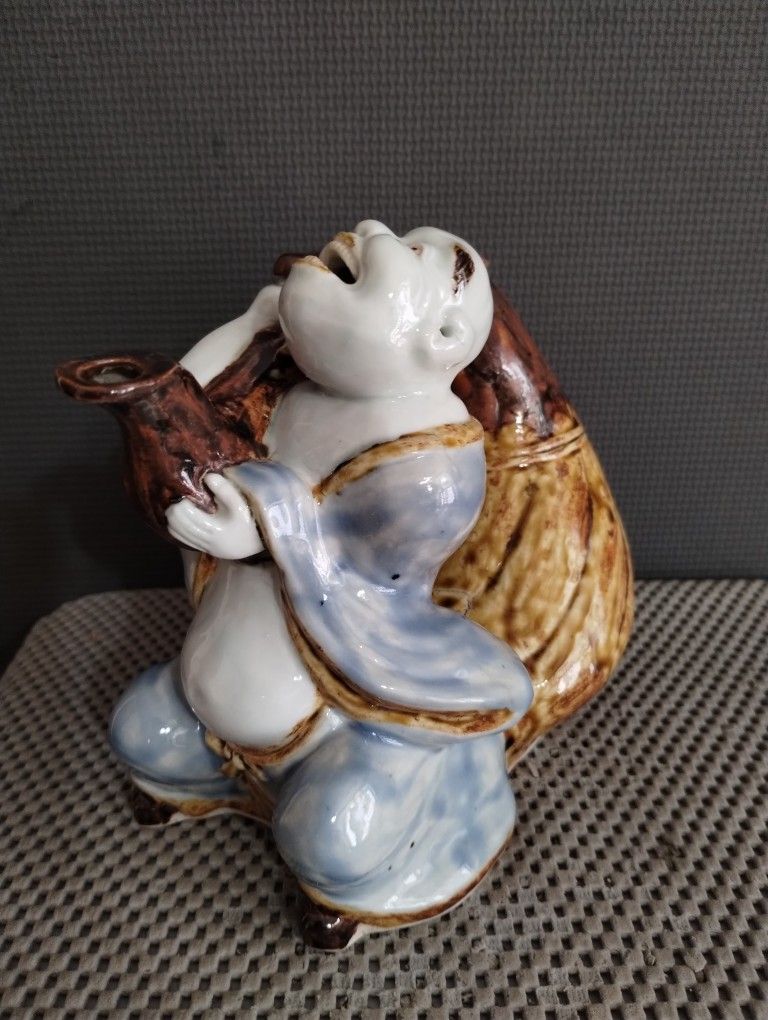 Japanese Pottery Hirado Ware Budai Buddha Hotei Tokuri Bottle Sake Ewer Choshi