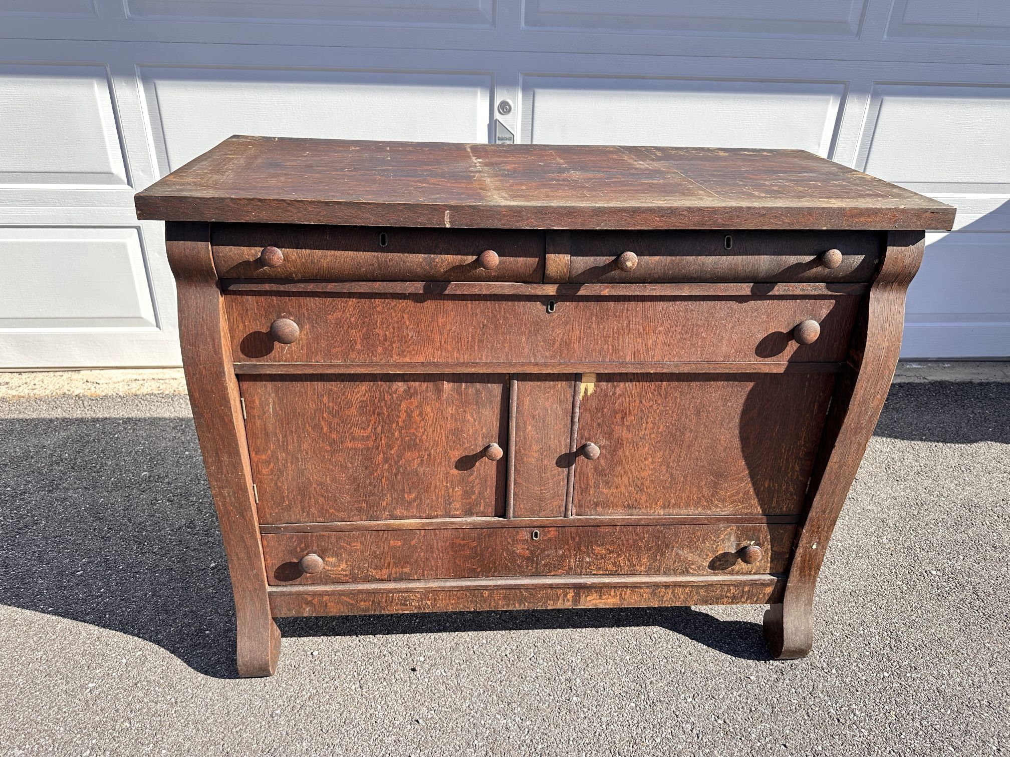 Antique Empire-style Oak Sideboard Or Dresser