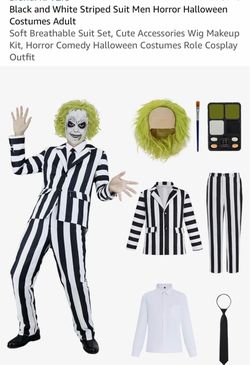 Men's Black and White Striped Halloween Costume Set