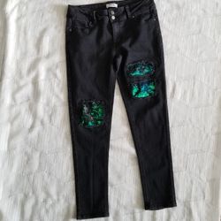 Mudd Black Sequin Patch Jeans Girl's Size 16