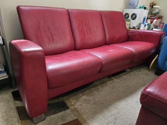 Ekornes 3 Piece Leather Reclining Sofa Set Wine Red