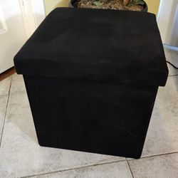 The Big One Collapsible Foldable Storage Ottoman w/ Removable Lid - Black Suede