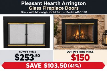 Pleasant Hearth Arrington Small Bifold Fireplace Glass Doors – Black with Moonlight Gold Trim