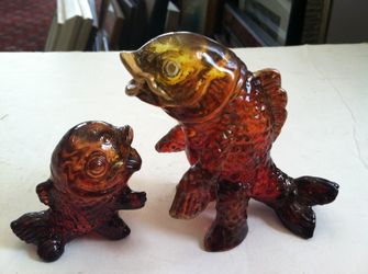 Handmade Set of 2 TakePico Clear Resin Coi Fish Figures