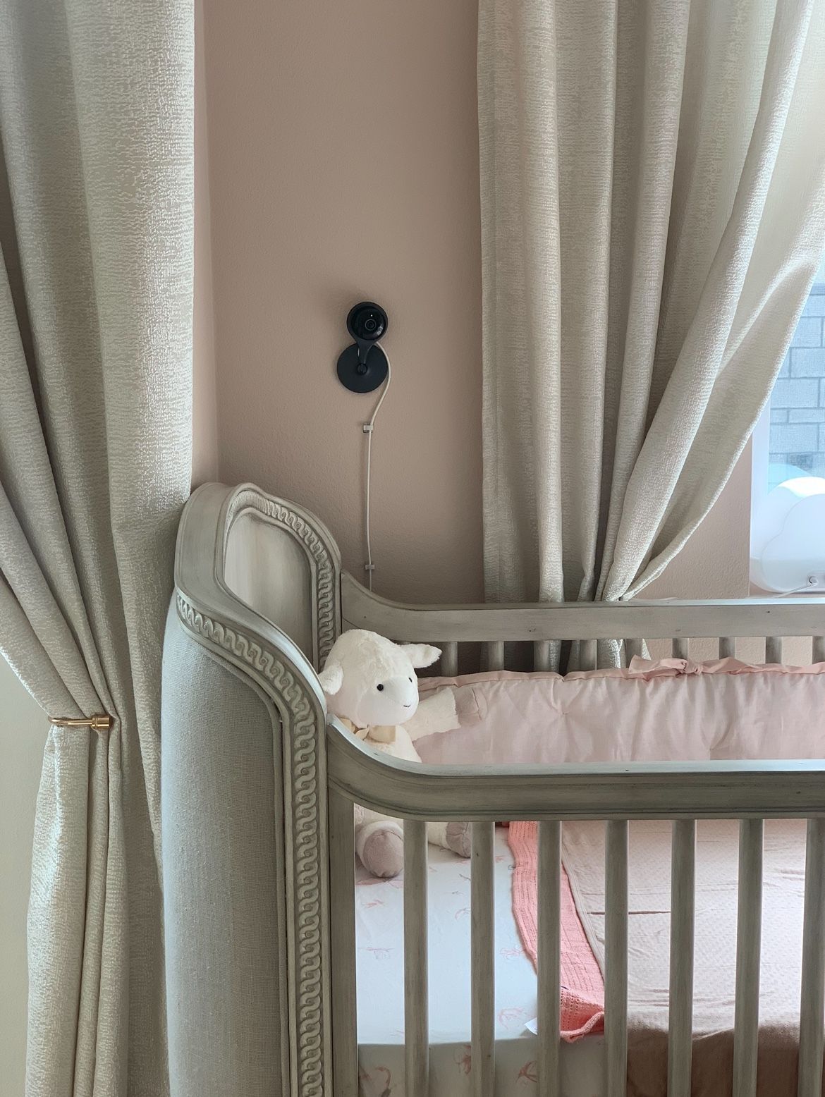 Restoration Hardware / RH Baby BELLE UPHOLSTERED CRIB - ANTIQUE GREY MIST with a toddler kit .