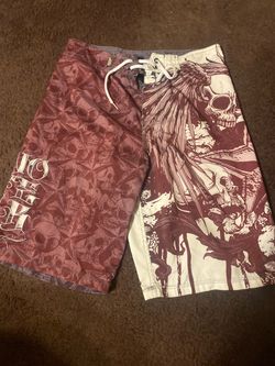 Vintage No Fear Skull Graphic Board Beach Shorts size 34 men’s