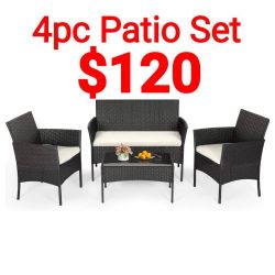 
4-Piece Patio Furniture Set, Black, Outdoor Wicker Furniture w/ Coffee Table, Outdoor Seating,Weather-Resistant For Porch, Garden, Lawn, Gatherings