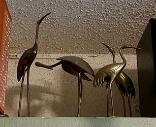 BRASS CRANE EGRET HERON BIRD FIGURINES