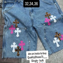 Chrome Heart Blue Jean Shorts Jorts 