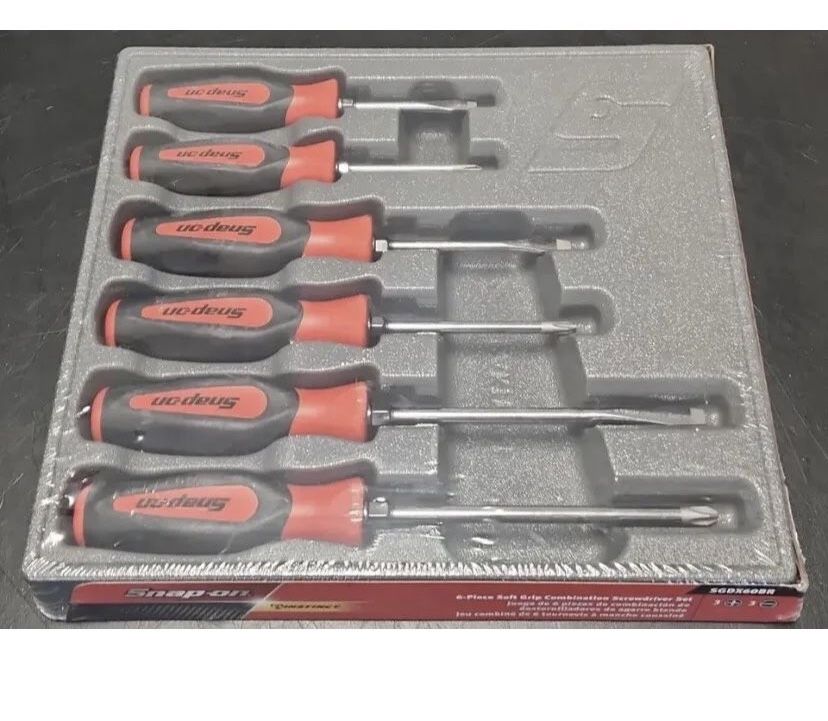 SNAP-ON 6PC COMBINATION INSTINCT SOFT GRIP RED SCREWDRIVER SET W/TRAY # PAKTY061 Sealed