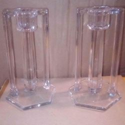 Set Of 2 Clear Glass Candle Holders 