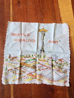 Vintage 1962 Seattle World's Fair Handkerchief Cotton Space Needle