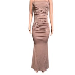 Marthea sleeveless bodycon corset maxi dress/ spaghetti strap ruched mocha dress M