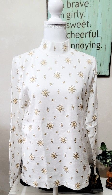 Karen Scott Glitter Snowflake Patterned Mock Neck Top