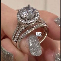 New 18k White Gold Wedding Ring Set 