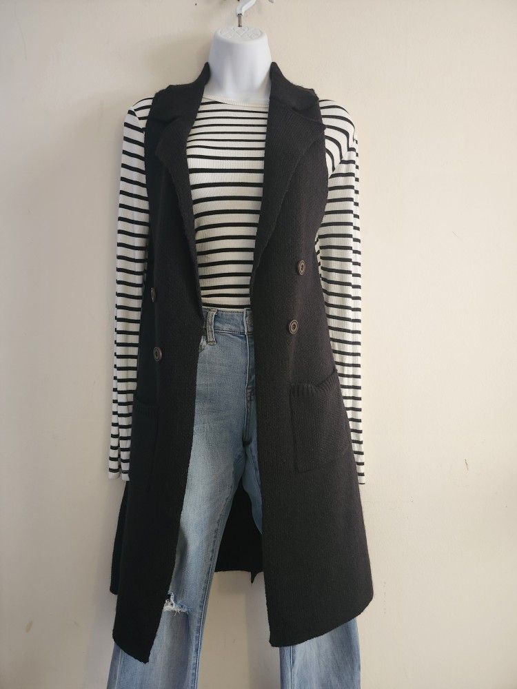 Love Tree Sleeveless Long Sweater Vest Open-front Knit Cardigan Size : S Color : Black