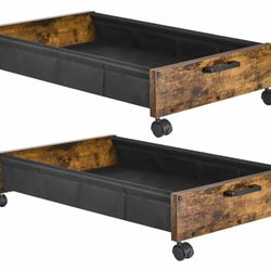 2 Pack Rustic Wooden Under Bed Storage Drawers With Wheels Container 
