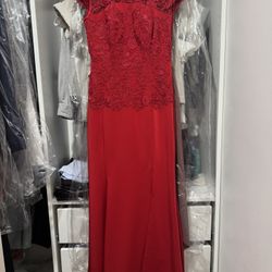 Floral Embroidery, Mermaid Wedding Qipao Wine Red with Cap Sleeves