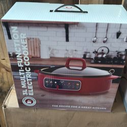 Chef's Counter 3L Electric Slow Cooker Red Non-Stick Easy Clean Cool Touch