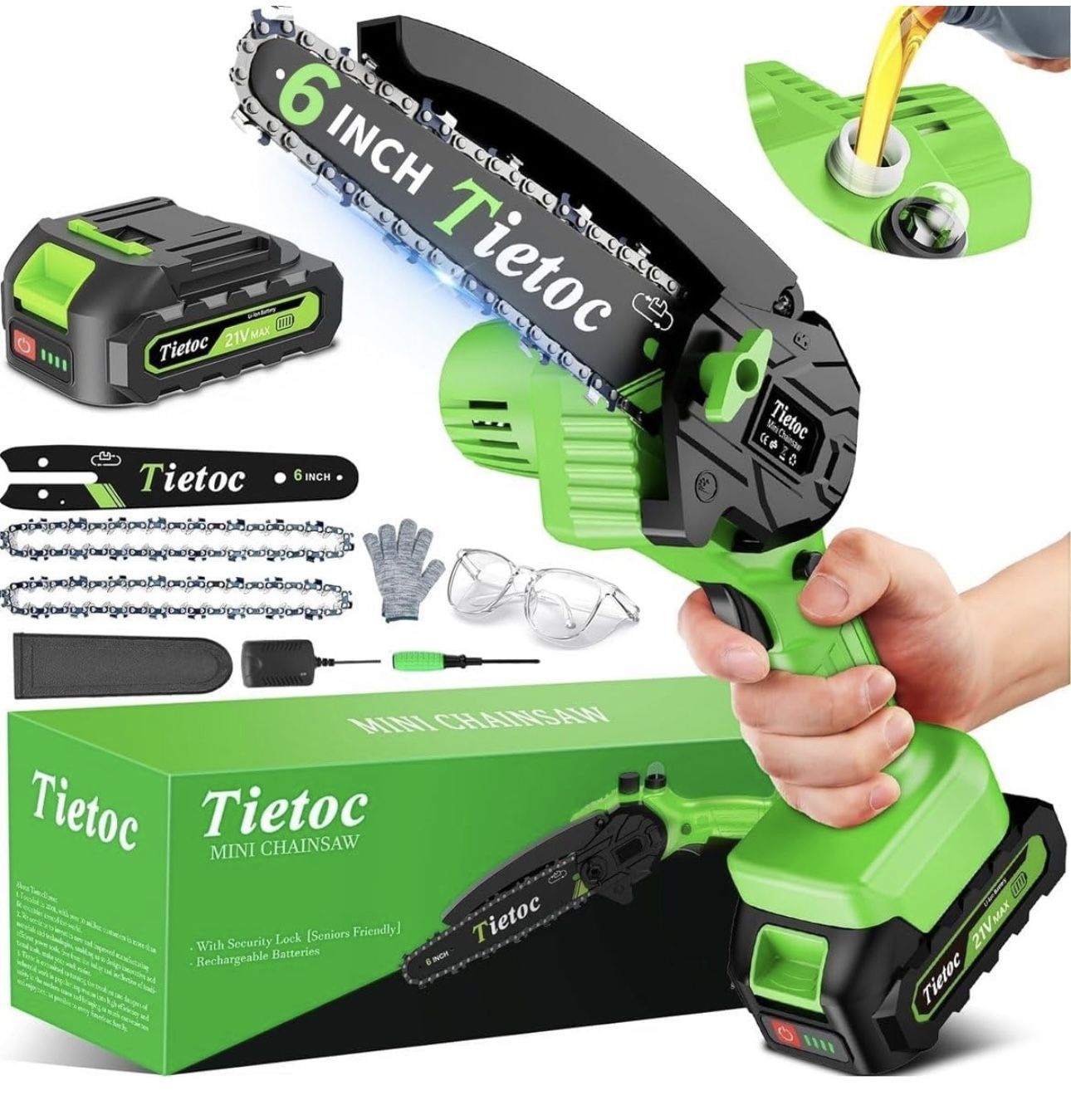Chainsaw 6 Inch Mini Electric Chainsaw Cordless Battery Powered, Hand Held Saw for Wood/Trees Trimming, Sawzall for Household and Garden, Stocking Stu