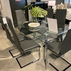 Large Table 66x35 Set With 6 Chairs Modern New 